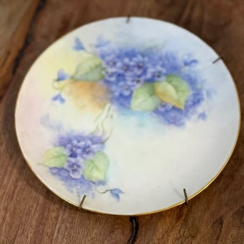 Vintage Hand-Painted Violet Porcelain Decorative Plate